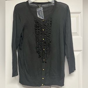 New Talbots black ruffled cardigan size S. Retail $69.50. 60% cotton.